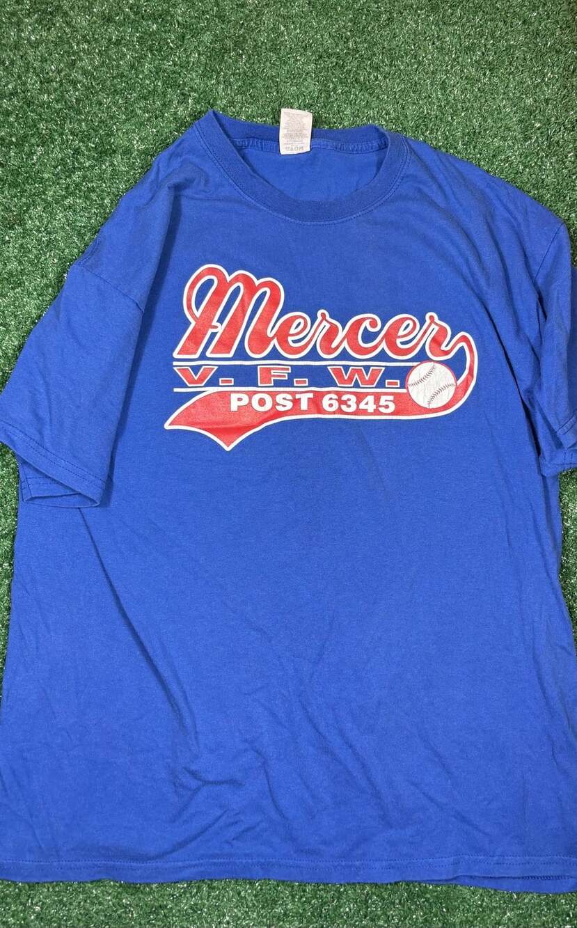 Jerzees Mercer V.F.W. Post 6345 T-Shirt Size XL Blue Baseball Number 9